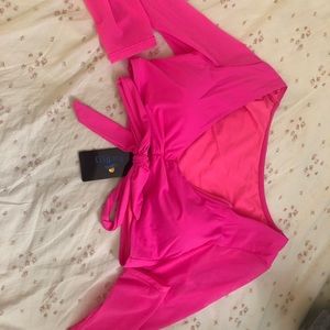 Pink long sleeve bikini top